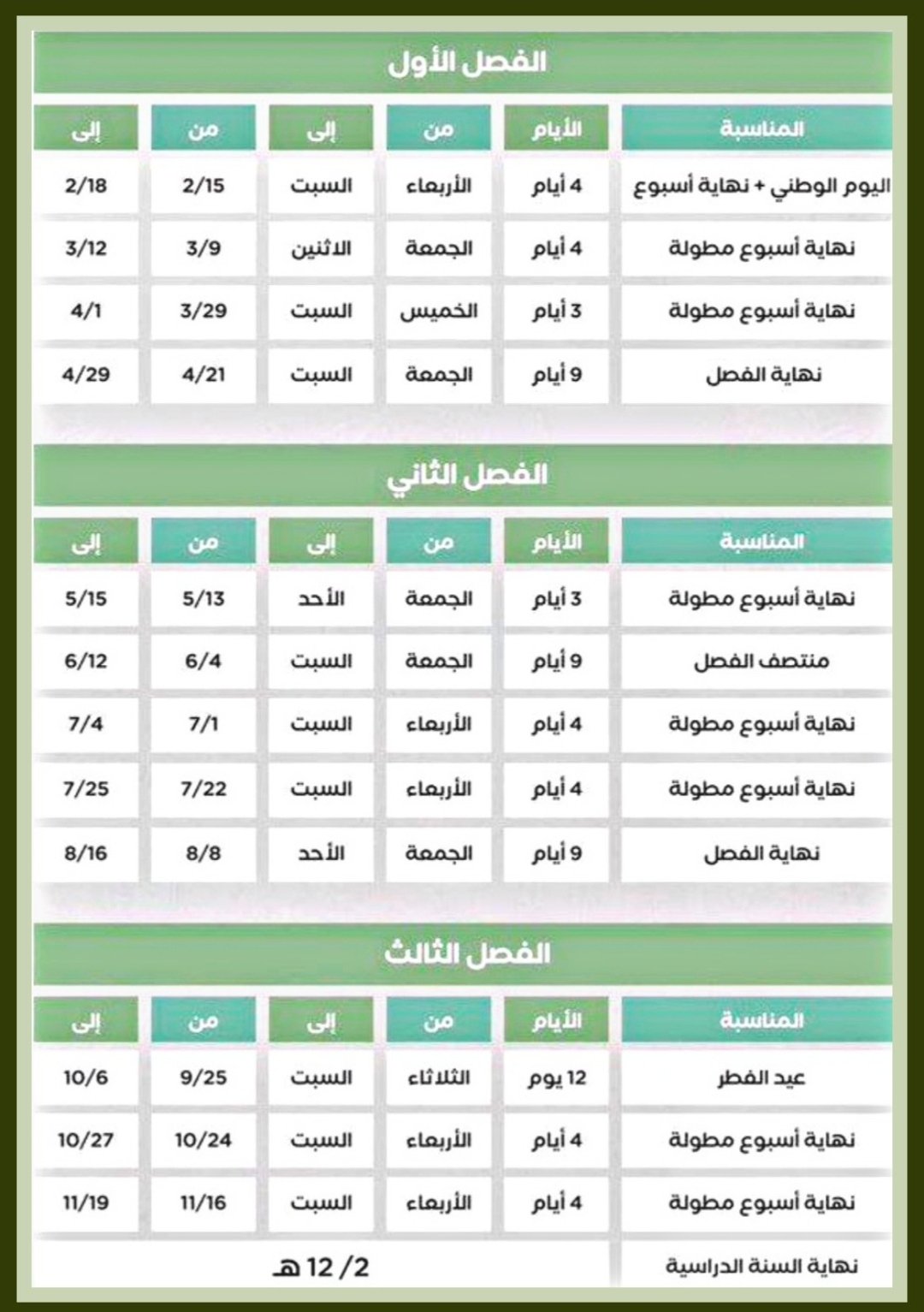 الاجازة المطولة القادمة