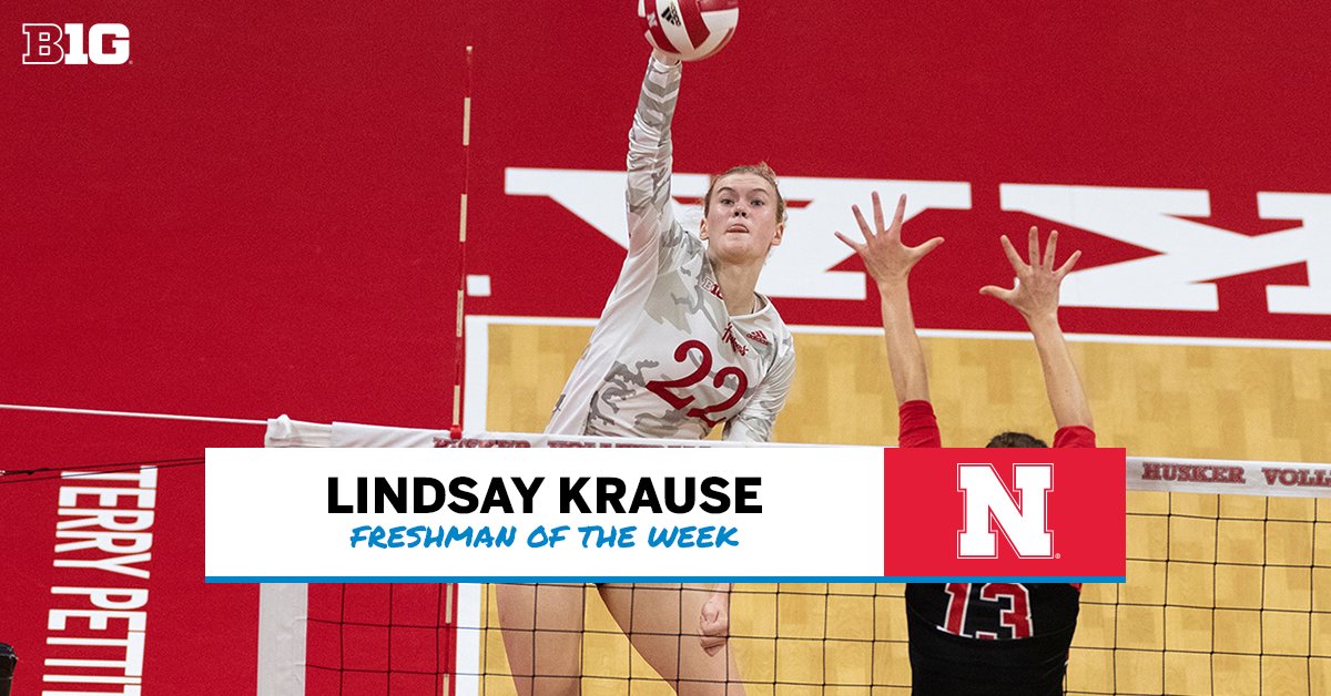 B1GVolleyball's tweet photo. 𝘽𝙞𝙜 𝙏𝙚𝙣 𝙁𝙧𝙚𝙨𝙝𝙢𝙖𝙣 𝙤𝙛 𝙩𝙝𝙚 𝙒𝙚𝙚𝙠: Lindsay Krause of @Huskervball

#B1GVolleyball | #GBR

📰  https://t.co/MIpR5t4xwZ https://t.co/uziVIu3s2U