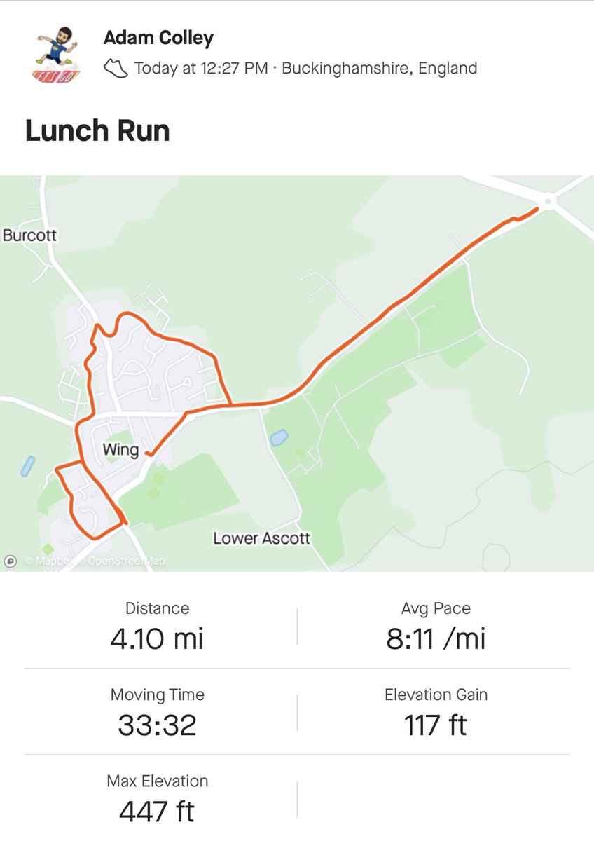 ColleyWobblesMH's tweet photo. A cheeky 4 miles at lunch https://t.co/PENu0UPFu5