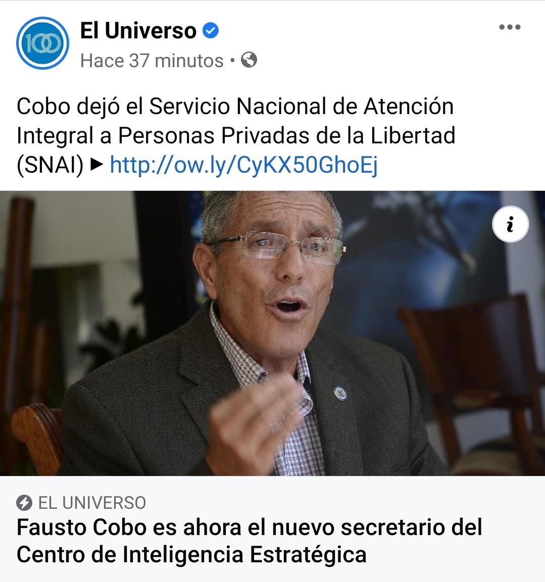 Felicitaciones y el mejor de los éxitos a <a href="/FaustoCoboM3/">Fausto Cobo M.</a> en su nuevo cargo, Fausto es un gran profesional y experto en esa área, al fin tenemos un experto en Inteligencia, al mando del CIES.

👏👏👏👏👏