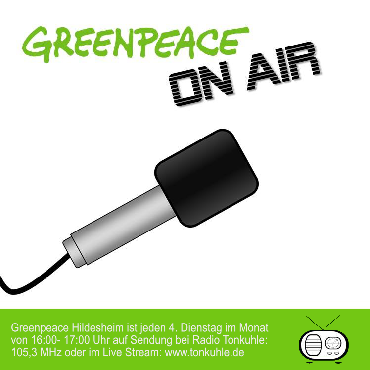 GreenpeaceHi's tweet photo. Am Dienstag, den 28.09 um 16 Uhr, könnt ihr wieder unsere monatliche Radiosendung: #Greenpeace on Air hören auf 105,3 MHz oder im Live Stream auf @tonkuhle. Hört doch einfach mal rein. #Klimaschutz #Hildesheim https://t.co/vTwjjLwKfb