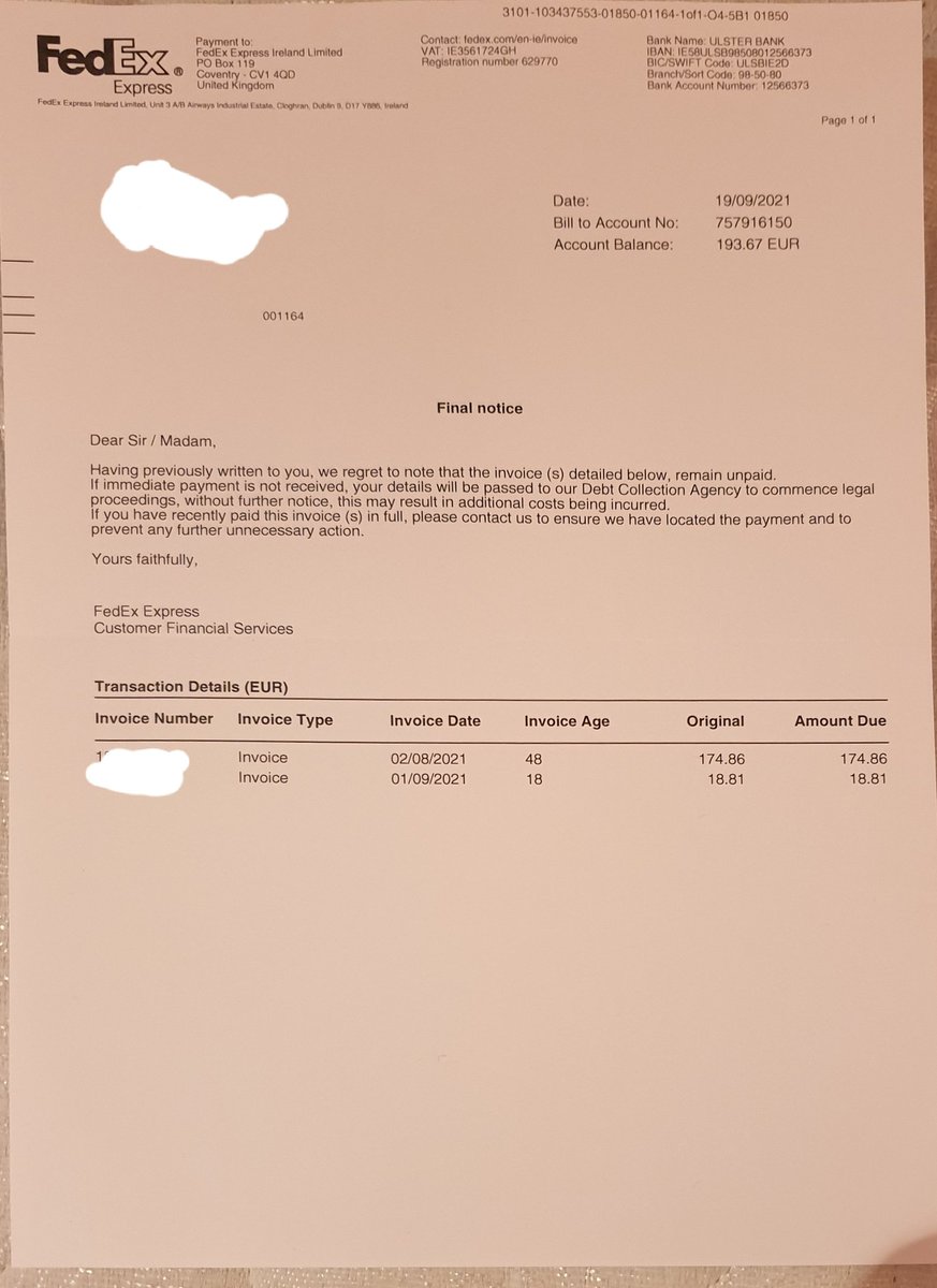 eScootTalks's tweet photo. So @FedExHelpEU still ignoring my complaints. They're still trying to scam me. Why scam. Well they claim high estimated delivery cost thats 7 times higher than actual shipping cost. I have invoice and lnow actual price.

@FedEx @FedExHelp @FedExEurope @FedExPolicy @FedExOffice https://t.co/mtzbKj3VlW