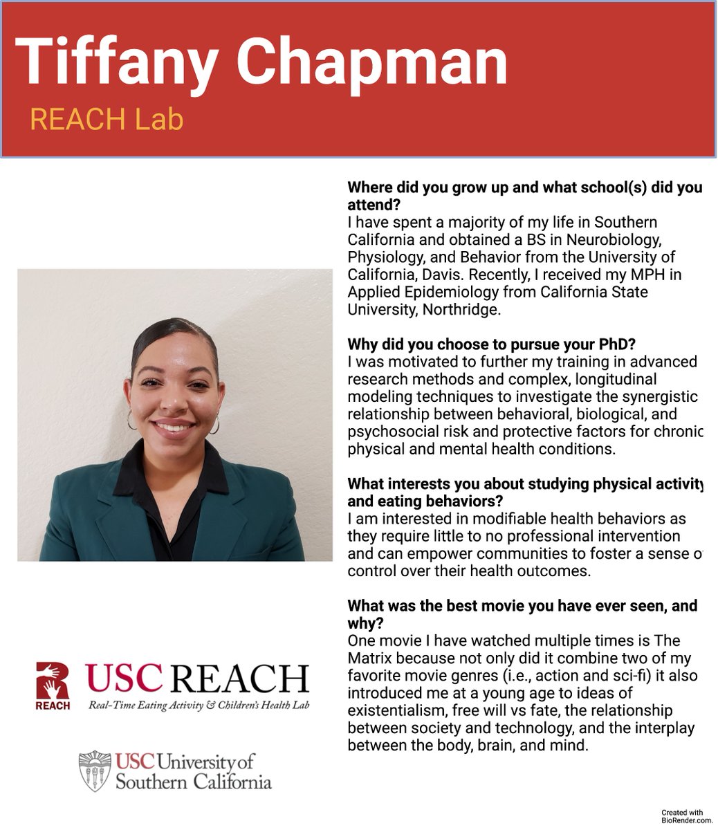 Please welcome another one of our newest PhD students to join the REACH Lab, Tiffany Chapman!! 👏🥳 #studentshoutoutmonday