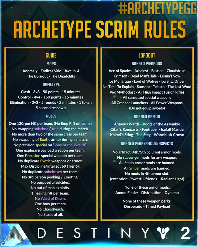 ArchetypeGG's tweet photo. Weekly Scrims start in 45mins!
#Destiny2 #Scrims every Monday at 8pm ET and Thursday at 4pm ET!
(repeating every week!)
All are welcome, JOIN AT ANYTIME, we run as late as people want.
-
Discord: https://t.co/V7yvYeRWo0
-
#Archetype #ArchetypeGG #WeAreSneak https://t.co/XPWKsyok1p