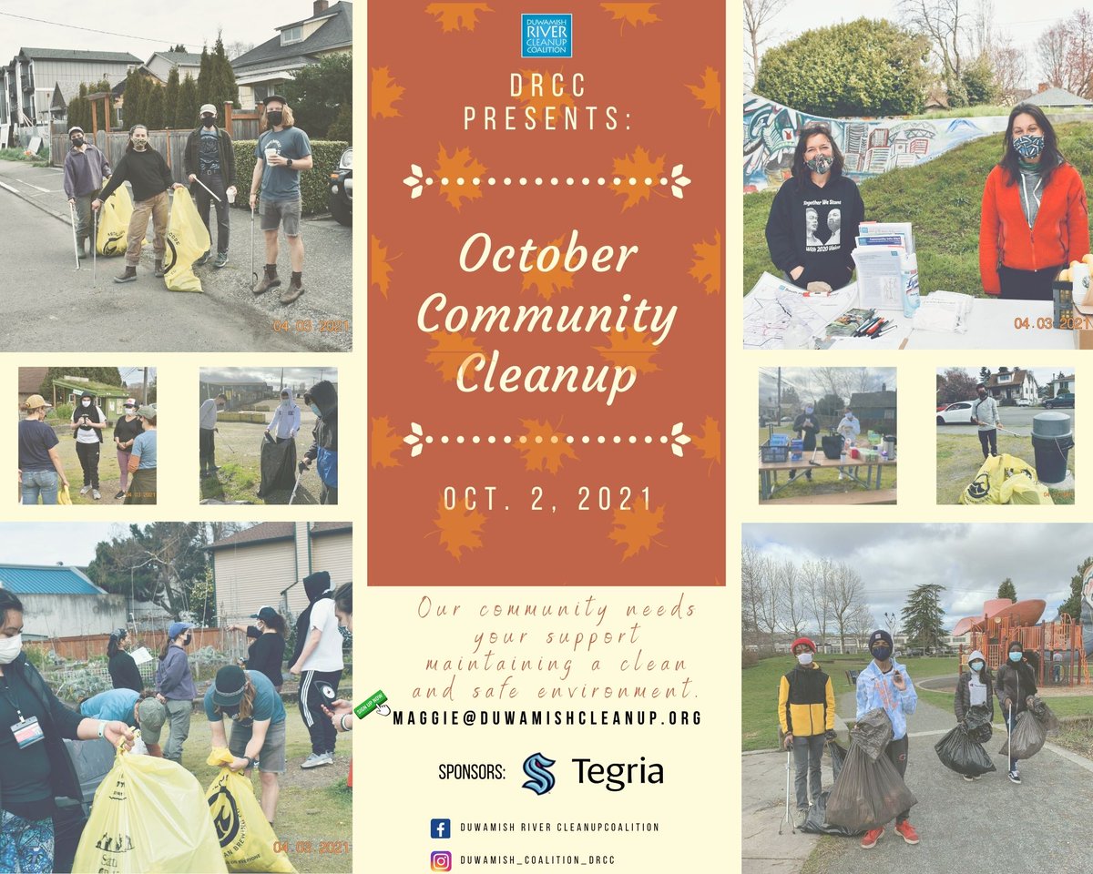 Join us in our October Community Cleanup by emailing Maggie@duwamishcleanup.org
