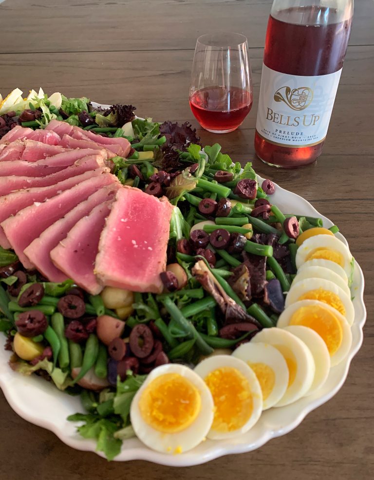 BellsUpWinery's tweet photo. Try this 4-season salad with our 4-season 2020 Prelude Rosé. Sips N Tips' Caitlin Hodges created the Grilled Ahi Nicoise Salad to pair specifically with our Estate "Brosé" of Pinot Noir... Easy, delicious, and packed with flavor (both wine and salad!) https://t.co/7gaCfDUzjY https://t.co/CnP8wKDY1K
