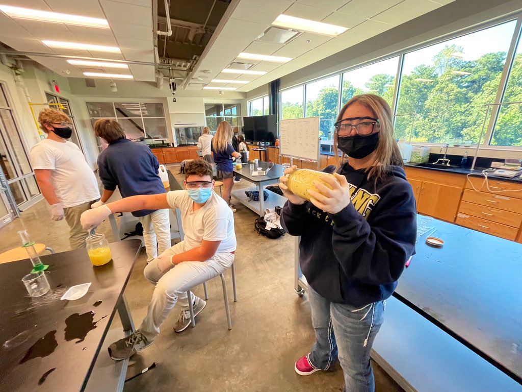 klundstromatmv's tweet photo. Shake, rattle and roll โฆ making soap in #MVScience class using ancient methods, lye, NaOH - โWhy wait for the ๐ฆ to evaporate? Why not use food coloring? Why did the mixture go from soupy to stable? Which reaction was that?โ #startwithquestions #failup #wearemakers #mvpschool https://t.co/4pbfZAwK9G