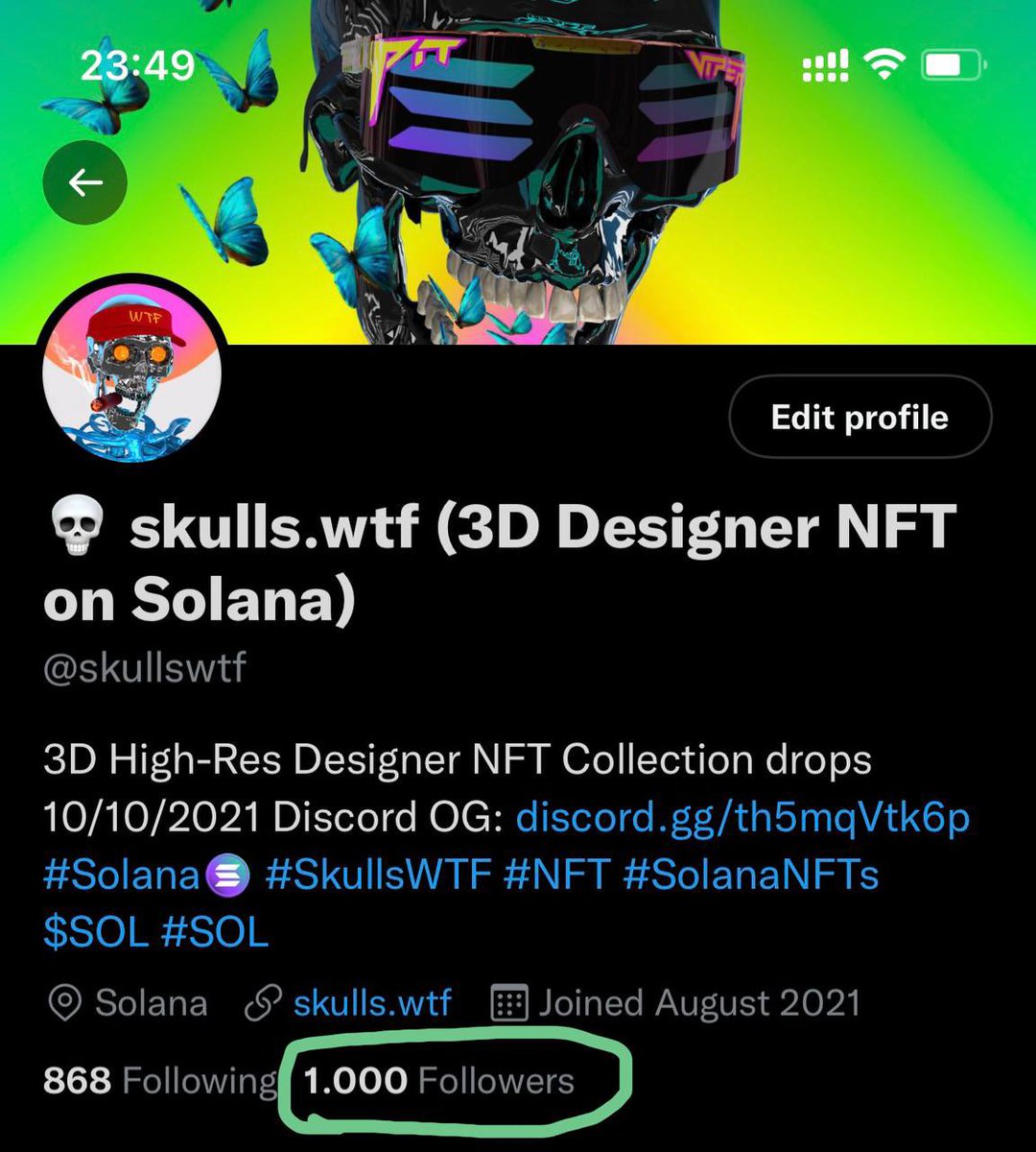 skullswtf's tweet photo. 🥳💀Crazy fantastic day💀🥳

>>>🤩 1000 Followers 🤩<<<

🙏 best crypto NFT community ever https://t.co/OhuxiOGs8P