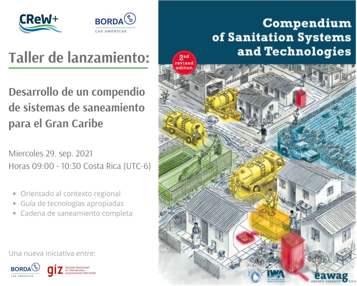 ¡Necesitamos tus ideas!
miércoles 29. Sep. 2021
a las 9:00 - 10:30 hora Costa Rica (UTC-6)
<a href="/susana_org/">SuSanA</a> <a href="/aguatuya/">aguatuya</a> <a href="/bordareuter/">Stefan Reuter</a> 
Registrate: 
bit.ly/taller-lancami…