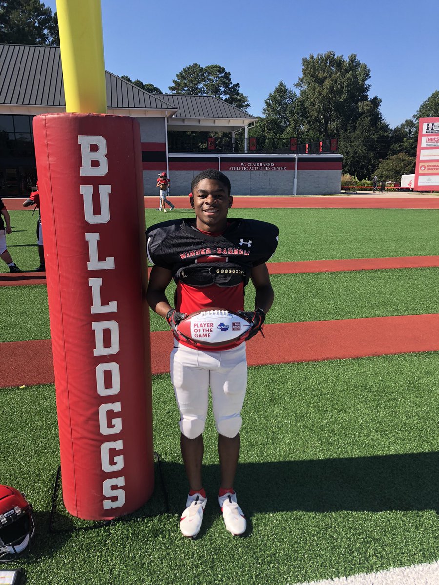 Congrats to Sr J’Marious Smith. <a href="/GaFarmBureau/">Georgia Farm Bureau</a> Player of the Week vs Habersham Central <a href="/ctpender/">Ted Pender</a> <a href="/DoggsFootball/">Doggs Football</a> <a href="/WinderDoggs/">Winder-Barrow Athletics</a>