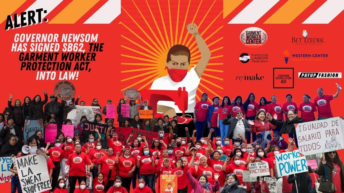 GarmentWorkerCenter (@garmentworkerla) on Twitter photo HUGE victory today. Governor <a href="/GavinNewsom/">Gavin Newsom</a> has signed #SB62! We are overwhelmed at this monumental moment. We’re thankful to the Governor for upholding his dedication to workers’ rights and ensuring that California will no longer be the sweatshop capital of America. HUGE victory today. Governor <a href="/GavinNewsom/">Gavin Newsom</a> has signed #SB62! We are overwhelmed at this monumental moment. We’re thankful to the Governor for upholding his dedication to workers’ rights and ensuring that California will no longer be the sweatshop capital of America.