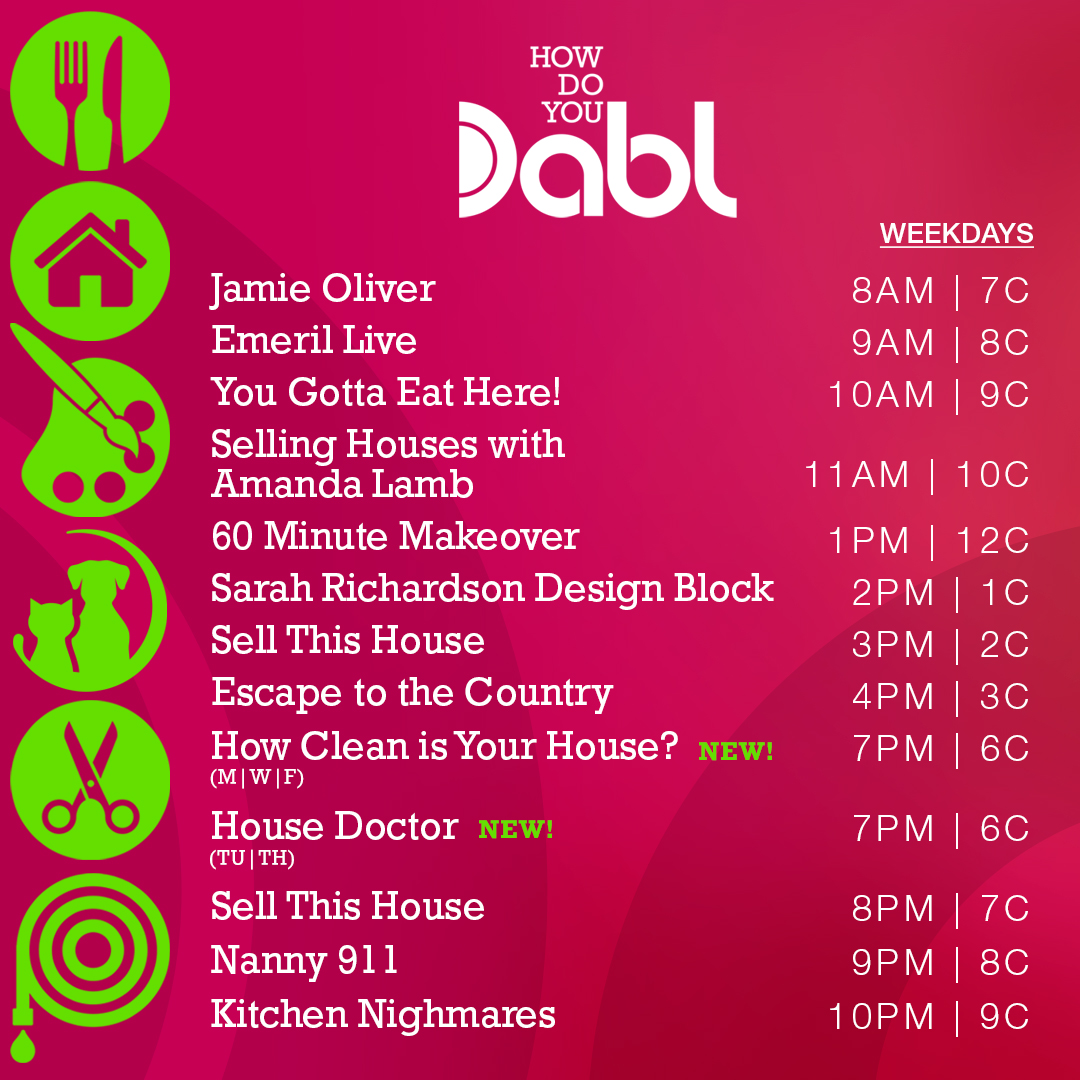 DablNetwork's tweet photo. Tune in to watch the series premiere of "How Clean is Your House?" and "House Doctor" on Dabl! 
Visit https://t.co/cHTGAk12XC for where to watch! 
#Dabl #HowDoYouDabl #CordCutters https://t.co/bPLtBaeSVi