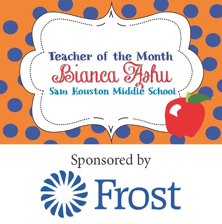 GarlandChamber's tweet photo. Thank you to @FrostBank for celebrating the #TeacheroftheMonth for @gisdnews. Today we celebrate Biance Ashu from @SHMS_Colts. She is an 8th grade teacher who has been instrumental in re-establishing their Student Council. Thank you for being outstanding!

#TheGISDEffect https://t.co/EKbc9tIndV