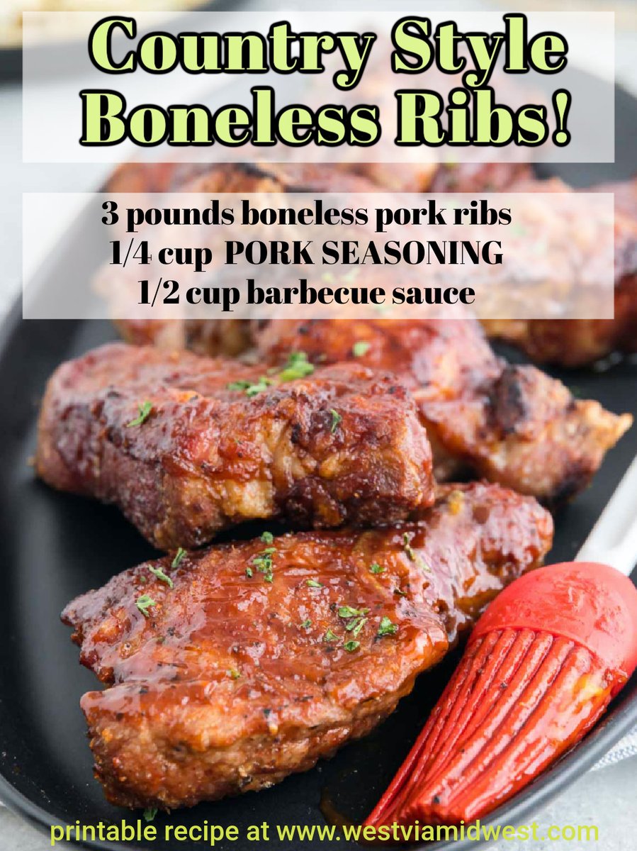 Country Style Pork Ribs are the easiest ribs ever.  Fork tender, seasoned with a dry rub and baked in the oven and you get the best boneless pork ribs ever! #countrystyleporkribs #porkribs #ovenbakedribs #ovenbakedporkribs #bakedribs #bonelessribs westviamidwest.com/boneless-count…