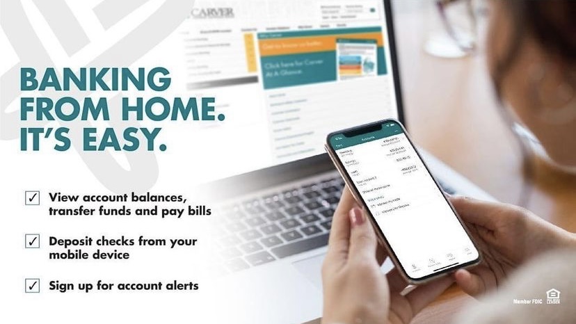 Banking from home has never been easier. 

With the Carver Bank App, you can view account balances, transfer funds, pay bills, sign up for account alerts and deposit checks from your mobile device. 

#SocialDistancing #AloneTogether #CarverintheCommunity