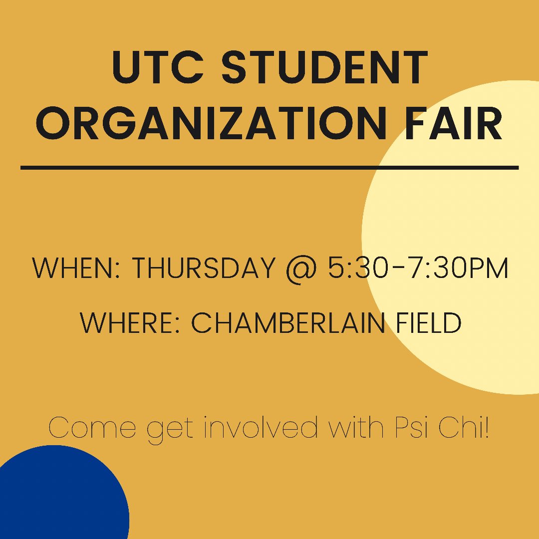 psichiutc's tweet photo. Psi Chi will be set up on Chamberlain Field on Thursday, September 30th! This is the perfect opportunity to ask any questions you may have about membership, meetings, etc. Can't wait to see you there! https://t.co/d91EUhdaWb