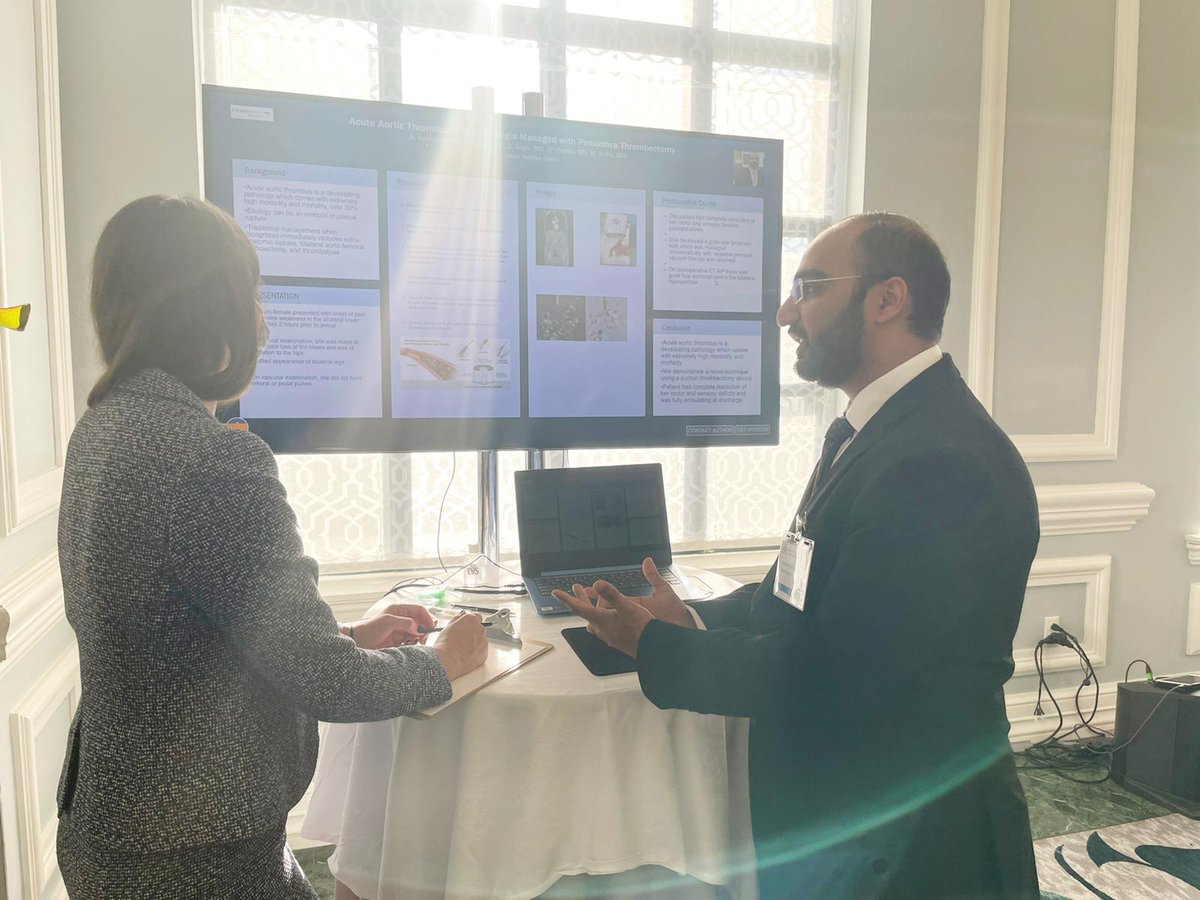 crozersurgery's tweet photo. Pgy4 Ammar Humayun making us proud at EVS presenting his poster on acute aortic thrombus 🙌 https://t.co/RbbzSxMI2u