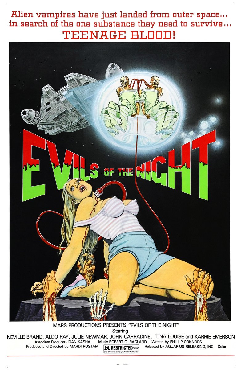 EugWSerra's tweet photo. On October 25, 1985, Evils of the Night was released. #EvilsOfTheNight #AldoRay
#NevilleBrand #TinaLouise
#JohnCarradine #JulieNewmar #TonyODell #KarrieEmerson #DawnWildsmith  #GTTaylor #BridgetHolloman #AmberLynn #JerryButler #CrystalBreeze #CynthiaWindham https://t.co/L5nGKjemLf