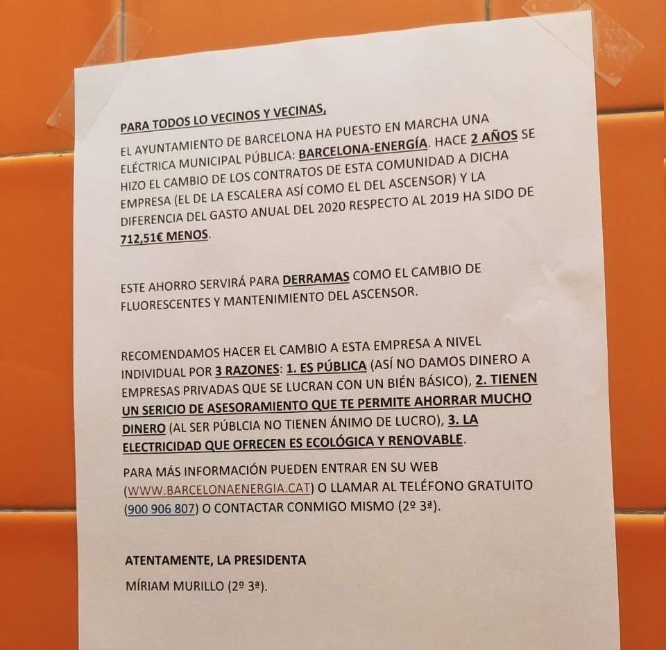 La carta de una comunidad de vecinos de Barcelona que se está haciendo viral.