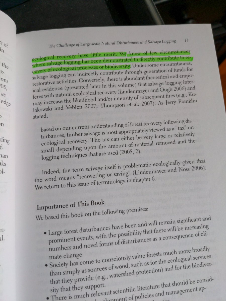 ThomasforBC's tweet image. The authors go so far as to say:

"The notion that salvage logging assists the ecological recovery or naturally disturbed forests is fundamentally incorrect"