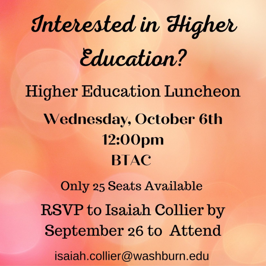 Are you interested in working in higher education? Positions can include career services, residential living, student development, academics and more. 

If you'd like to learn more about working in higher education, it's not too late to RSVP for a luncheon on Oct. 6.
