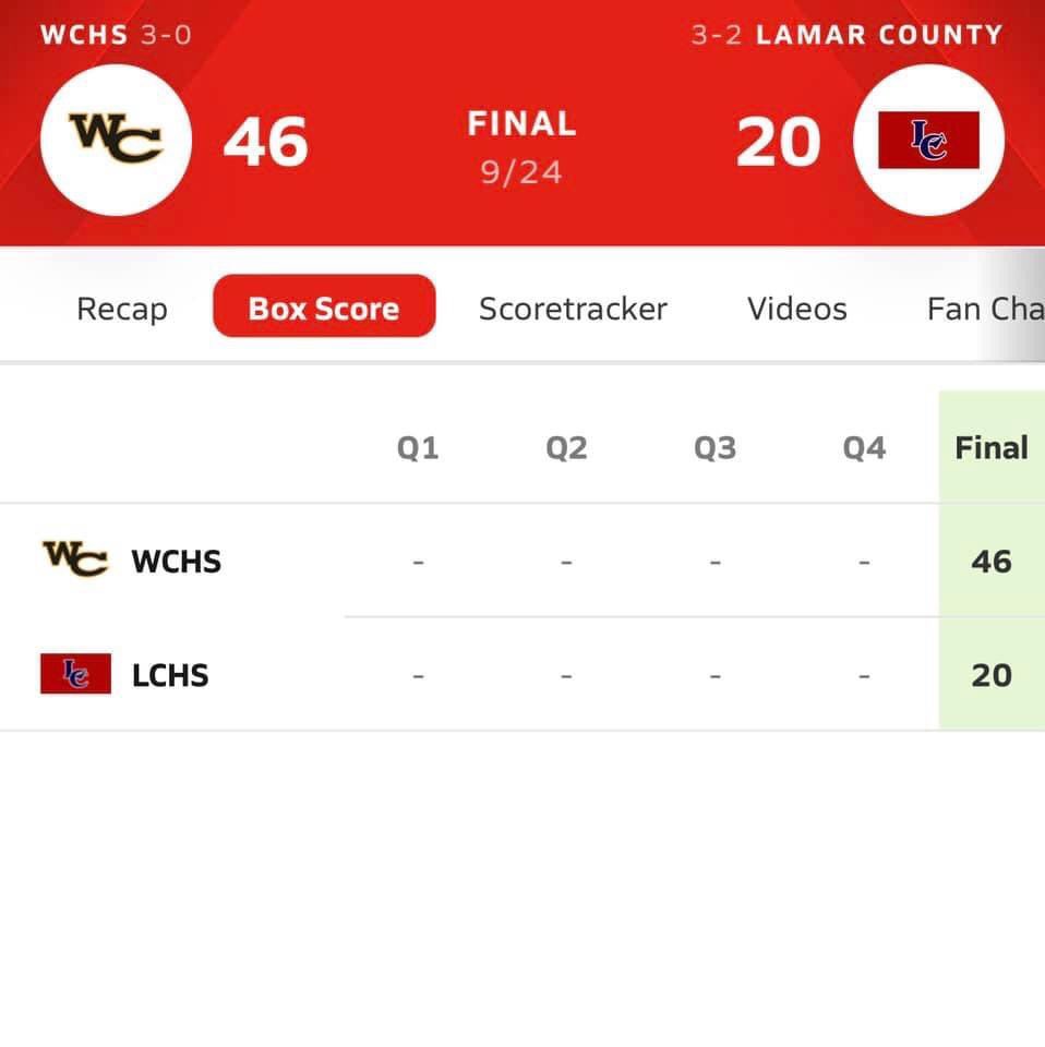 The Final Score From The Washington County vs Lamar County Game On 9/24/21

<a href="/wacofb/">Washington County Football</a> 46
Lamar County 20