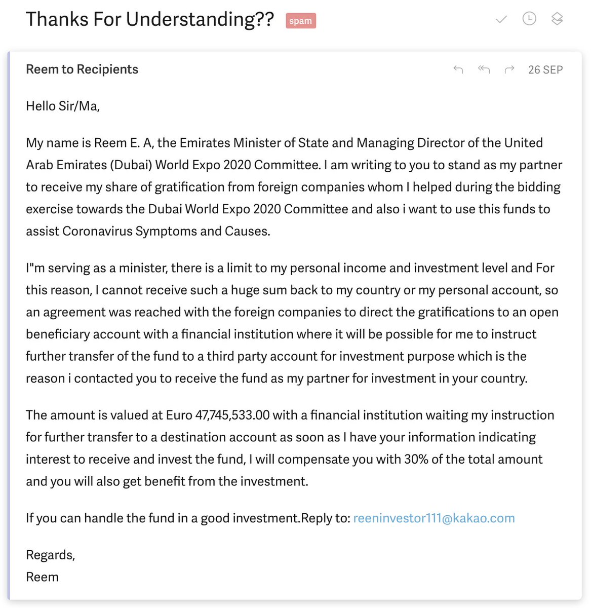 ashray_malhotra's tweet image. Anyone looking for free money? #Scams #SpamEmail