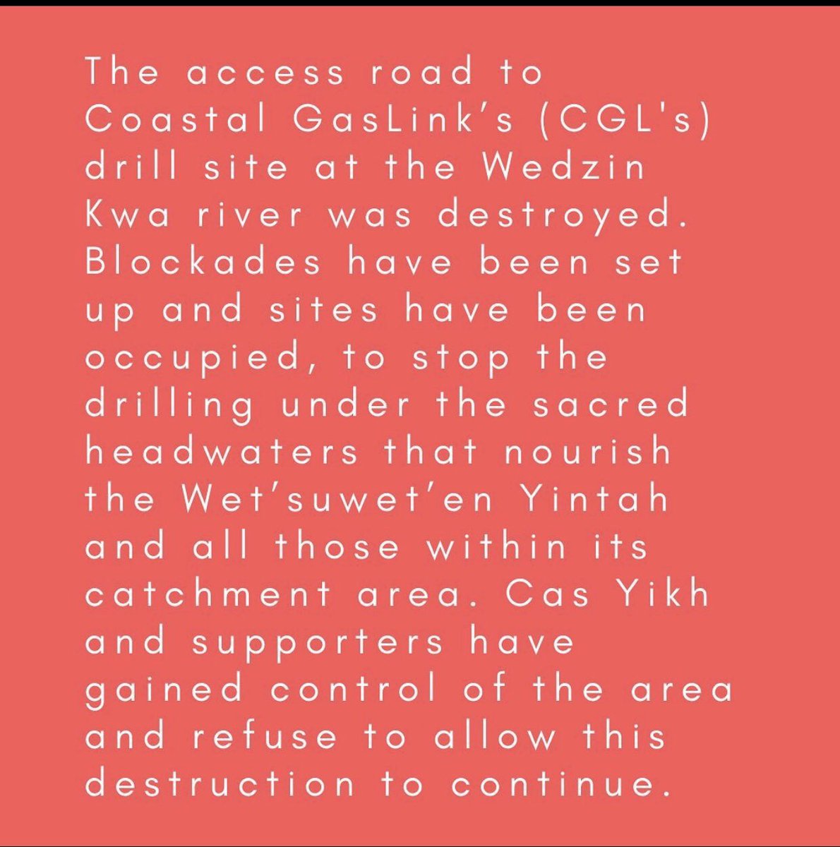 Gidimten's tweet photo. WET'SUWET'EN BLOCKADES ERECTED TO STOP COASTAL GASLINK DRILLING UNDER SACRED HEADWATERS
September 27, 2021
Coastal Gaslink has been evicted from our territories by the Wet’suwet’en Hereditary Chiefs who have full jurisdiction over Wet’suwet’en lands.
(THREAD) https://t.co/4ZoEHoHgX5