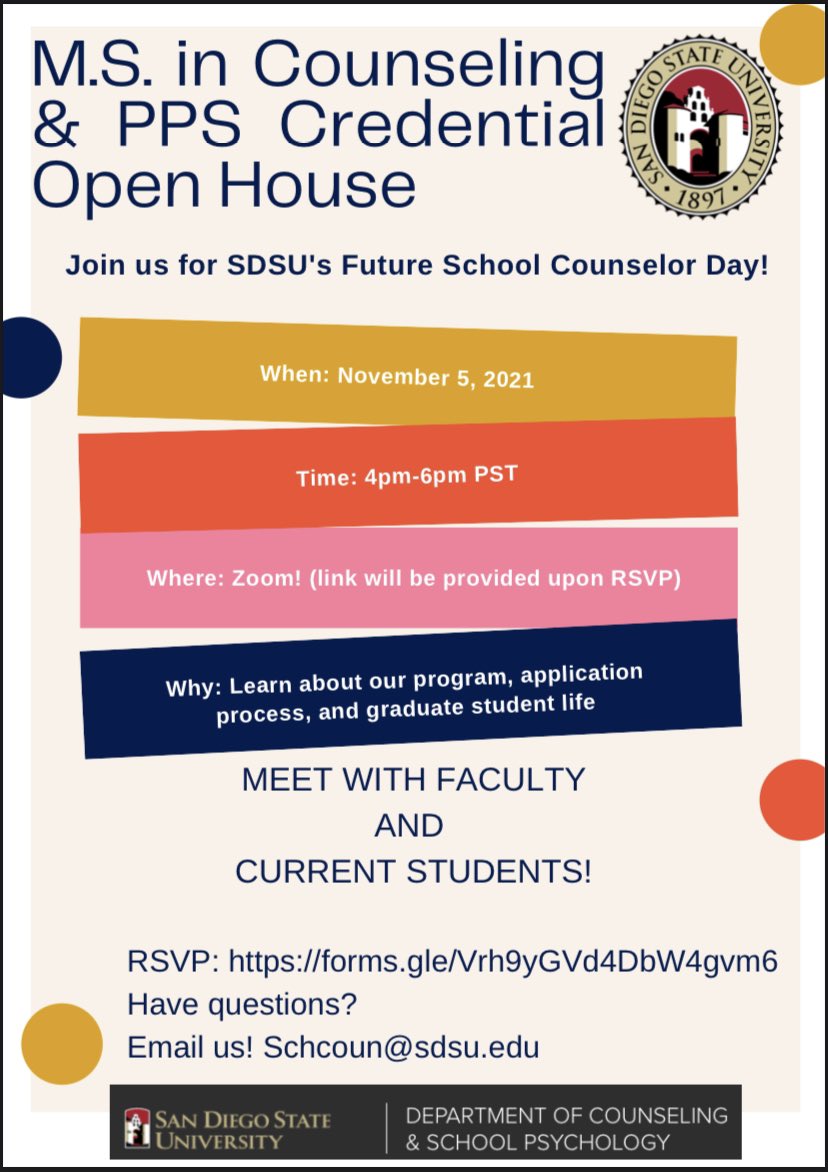 Thinking about being a school counselor? Thinking about #gradschool ? Join us for future school counselor day to learn more about our program!