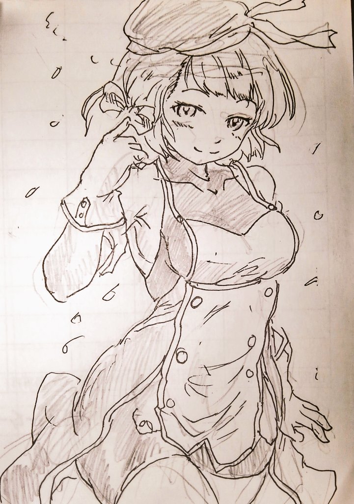 休憩落書き
もう一回ニーミちゃんラフ

等身とかちょっと解像度上げて描いてみたけど、アズレンの子達全般に言える問題で服が難解過ぎる。チュートリアル入手出来る駆逐の子でこれなんか... 
