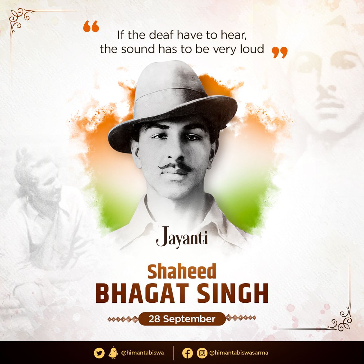 himantabiswa's tweet photo. Remembering freedom fighter Shaheed Bhagat Singh on his Jayanti.

His courage and strong will to free Maa Bharti from the clutches of foreign rule keep him forever alive in the hearts of all Indians. https://t.co/DWcnTCb0NZ