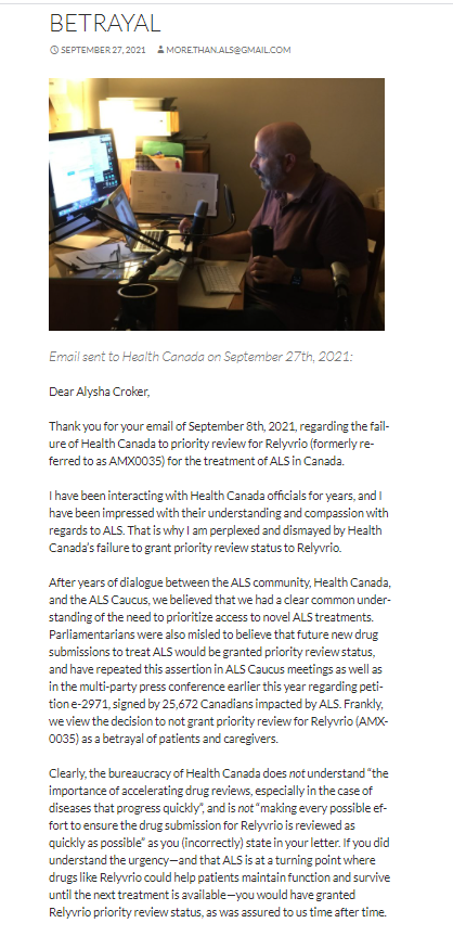 HudonGerant's tweet photo. Merci @NormanMacIsaac
concernant l'échec de Santé Canada à examiner en priorité Relyvrio (appelé AMX0035) pour le traitement de la SLA au Canada.

https://t.co/dirFv0m9A7?  

#vaincrelaSLA 
#SLA 
#ALS 

Go envoyé votre message !
C’EST LE MOMENT D’AGIR 

https://t.co/KMbUbPuKBd? https://t.co/xJcljJQlGp