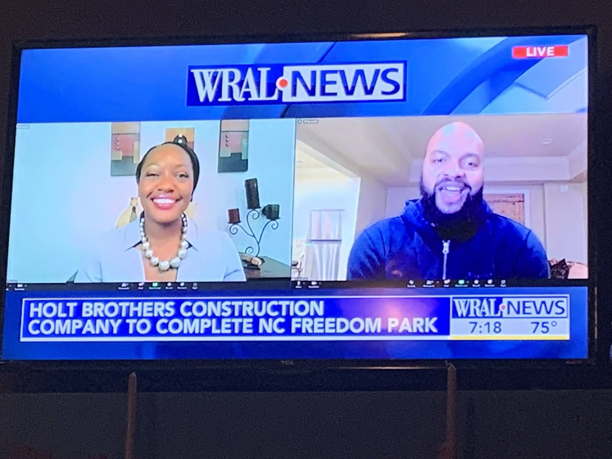 NCFreedomPark's tweet photo. @HoltBrothersInc and @NCFreedomPark just talked with @WRAL to announce the award of a $5.4M contract to build the Park! Construction begins this week. @TerrenceHolt #NCFP https://t.co/i8PtdHQr34