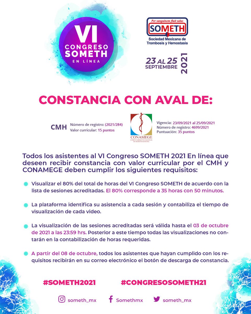 someth_mx's tweet photo. 🧑⚕️🩸👩⚕️ ¡Obtén tu constancia avalada!
Te recordamos los requisitos para que no pierdas tu constancia del VI Congreso SOMETH avalada por el CMH y CONAMEGE.
📜 ¡Tienes hasta el 3 de Octubre para juntar tus créditos! 💻
.
#congresosometh21 #someth21 #constancia #conamege #cmh https://t.co/qmgy5L8YDU