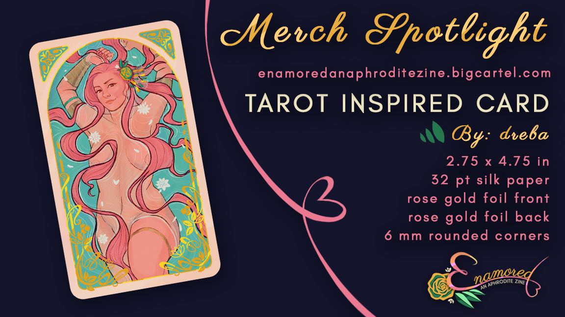 💕MERCH SPOTLIGHT💕

Today's merch spotlight is on a sensual, tarot-inspired card by <a href="/_dreba/">dreba (find me on bsky)</a>! 

💕Get yours today: 
enamoredanaphroditezine.bigcartel.com
💕UK/EU: etsy.com/ca/shop/eagles…