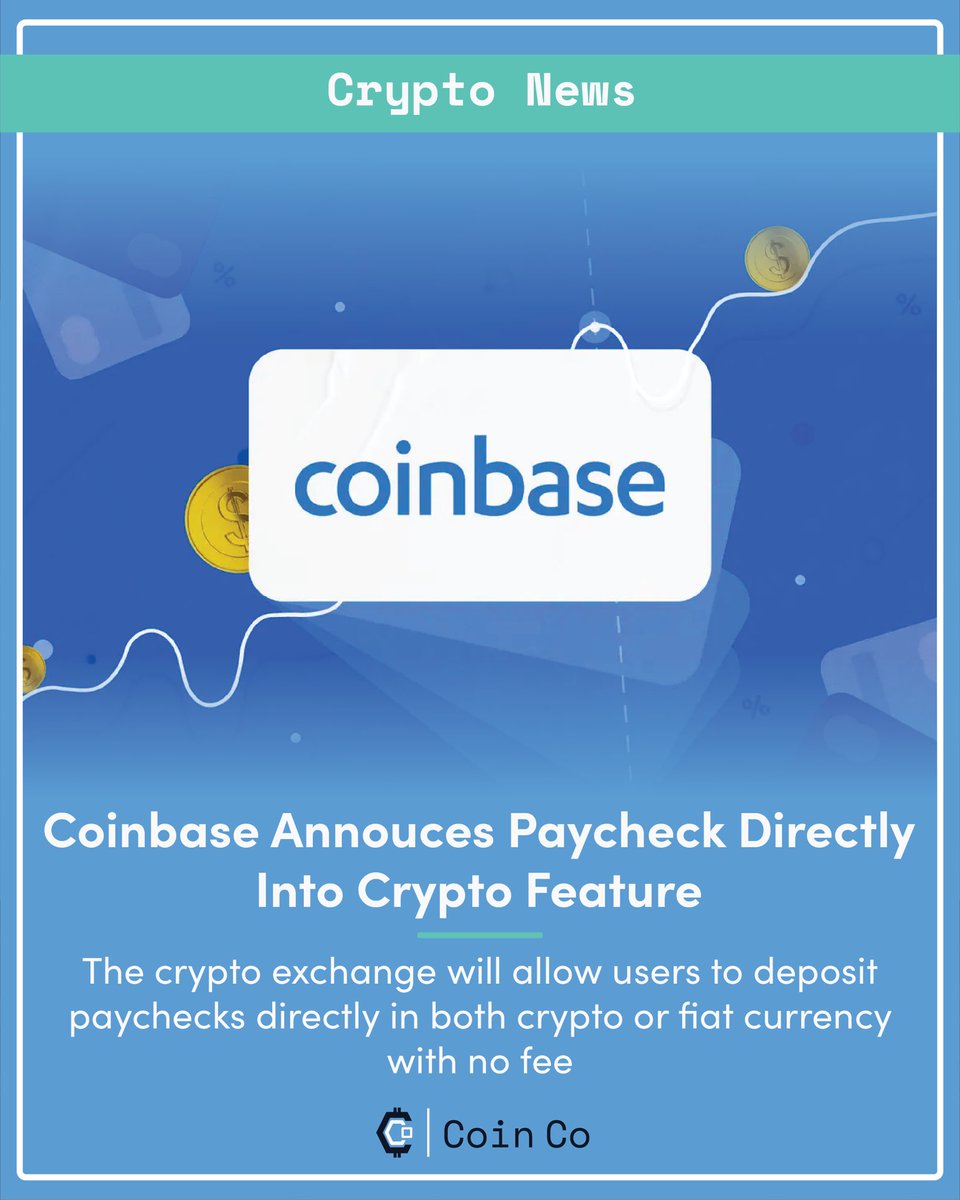 Coinbase has announced a feature that will allow costumers in the US to directly deposit part or all of their paychecks into crypto or a fiat currency with no fee.

This feature will be available in the coming weeks. 

#crypto #bitcoin #cryptocurrency #blockchain #btc #ethereum