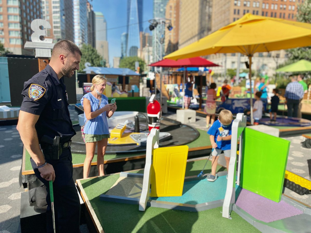 .<a href="/NYPD1Pct/">NYPD 1st Precinct</a> teamed up with <a href="/PixarPutt/">Pixar Putt</a> today to bring cops and kids together in the name of mini-golf! New friendships were “foreee-ged” as players competed for victory. Of course, all winners here on this beautiful afternoon.