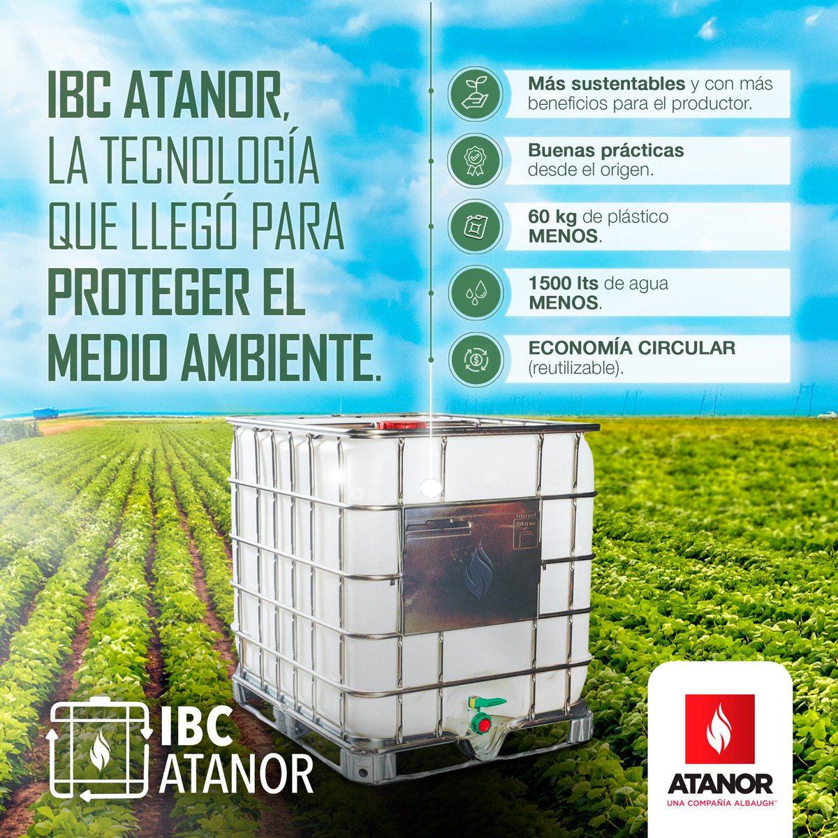 BruckeAgro's tweet photo. 🙌🏼🌎En el día nacional de la conciencia ambiental te queremos presentar IBC (Intermediate Bulk container), una nueva tecnología de Atanor que llegó para proteger el medio ambiente.
👉🏼 IBC son envases de 1000 litros creados con el propósito de reducir la cantidad de plástico. https://t.co/r0W3S6SFX6