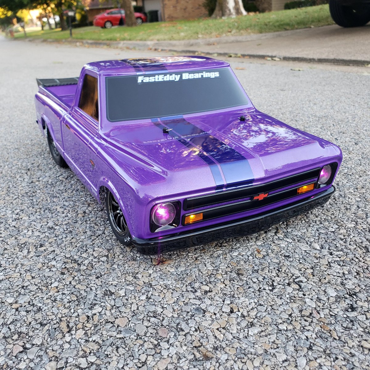I went into the Stustustudio, fired up my vinyl machine, and soldering iron and here it is, the Purple Tire Eater! #rccars #rchobbies #rcdrag #noprepdragracing #traxxasslash #dragslash #ham