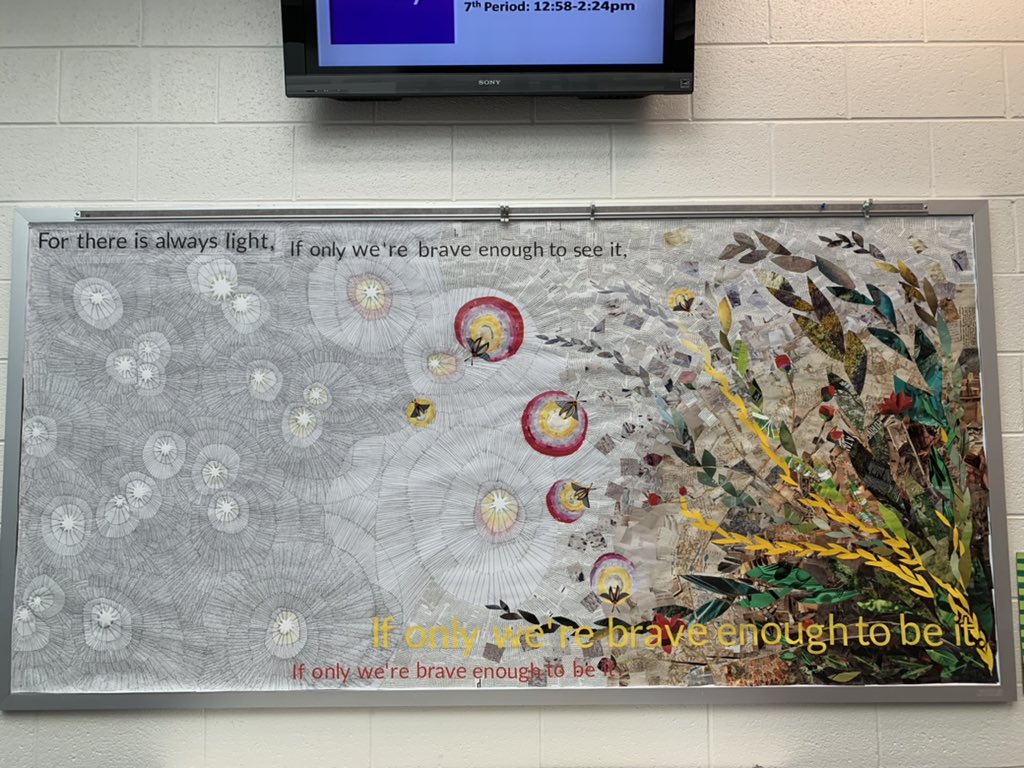 GunstonLibrary's tweet photo. Our artist in residence and lovely library assistant Ms. Muntain made this beautiful bulletin board inspired by @TheAmandaGorman #APSlibraries @APSGunston https://t.co/5hsVqN3N0v
