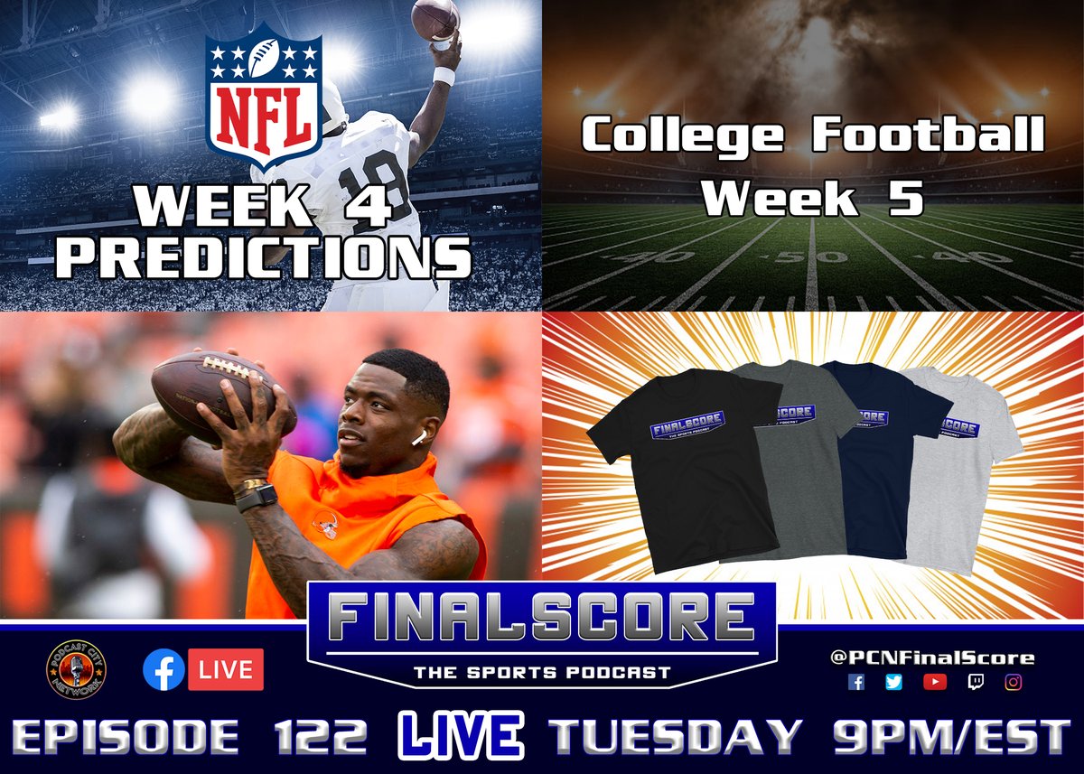 PCNFinalScore's tweet image. We will be LIVE tomorrow night at 9pm ET on Facebook Live for Ep 122 of FinalScore! Come check us out and win a FREE TSHIRT as we talk the latest in sports! Just click the link below to follow!

facebook.com/PCNFinalScore

#PCNFinalScore #PCN #sports #podcast #NFL #collegefootball