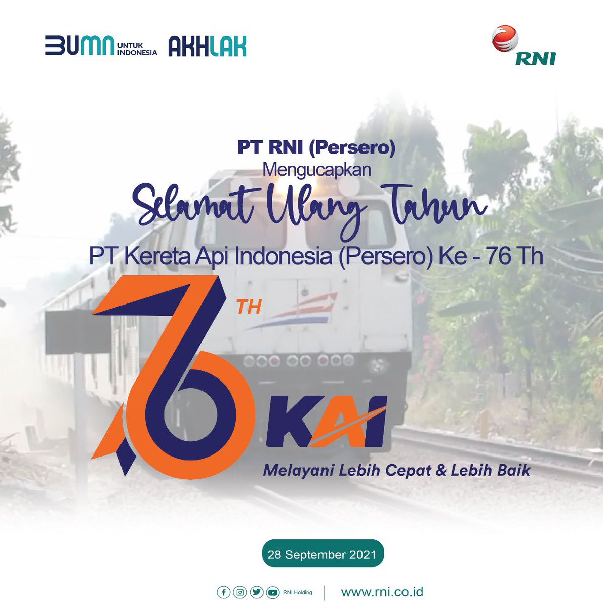 idfood_official's tweet photo. #UlangTahunBUMN
Selamat Ulang Tahun ke-76 PT Kereta Api Indonesia (Persero)
Salam sinergi.
#BUMNUntukIndonesia
#BUMNKlasterPangan
#RNIGroup
#HUTKAI
#BangkitBersama
#IndonesiaTangguhIndonesiaTumbuh
@PTKAI https://t.co/ga6NhTckIU