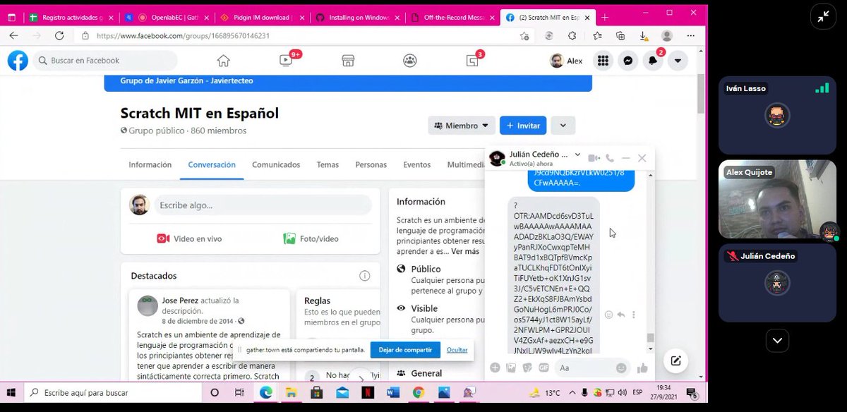 #PurpleFacebook @almeidalex92 nos muestra como queda el mensaje ofuscado tras la instalación, configuración y uso de la herramienta. El acceso a los mensajes solo puede hacerse por Pidgin.