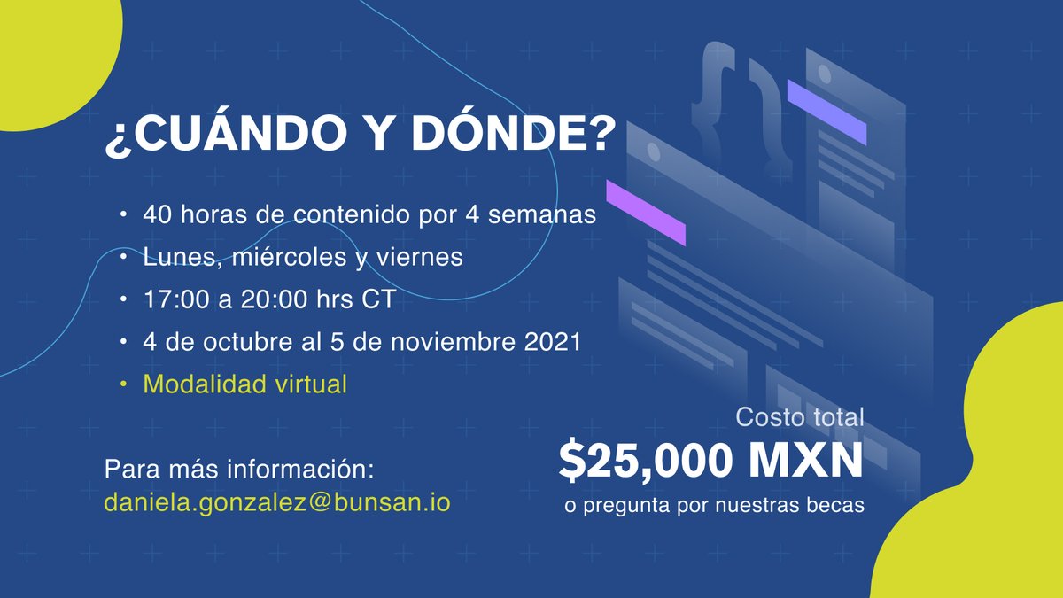 bunsantech's tweet photo. La siguiente semana comenzamos nuestro curso :D ¿Ya te inscribiste?, ¡aún tenemos lugares!
#ElixirMX #ElixirLang #CursoElixir https://t.co/P6PCvyz6EN