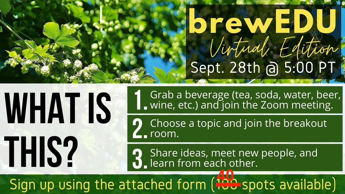 Mr_Rablin's tweet photo. Alright, this is last call for #BrewEDU tomorrow (yes, pun intended).
If you want to be energized by getting to meet and talk shop with a bunch of passionate educators, join us tomorrow at 5:00 PDT on Zoom.
To sign up, fill out this form (it's free!): https://t.co/K6gL6eBEgr https://t.co/aQmtKoMOfi