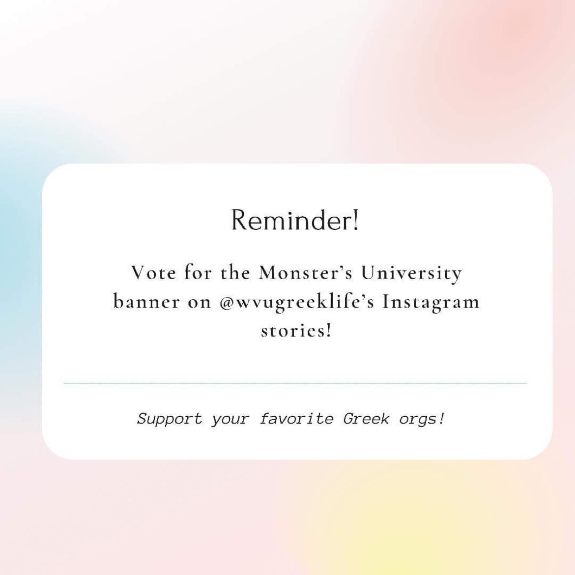 Go vote for our banner on WVU Greek Life’s Instagram story!