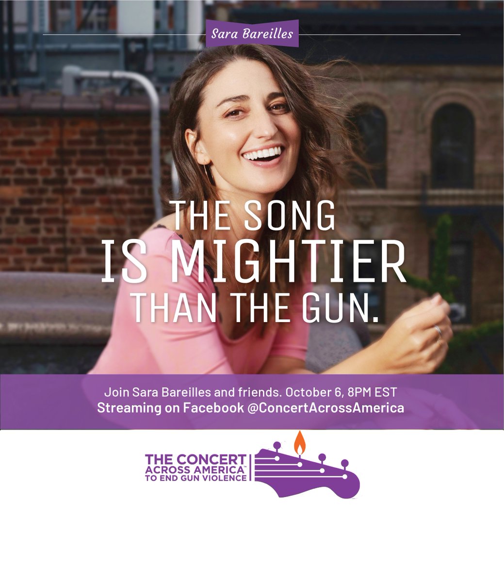 Concerts_Across's tweet photo. Turn up the music. Turn down the violence.
𝐓𝐡𝐞 𝐂𝐨𝐧𝐜𝐞𝐫𝐭 𝐀𝐜𝐫𝐨𝐬𝐬 𝐀𝐦𝐞𝐫𝐢𝐜𝐚 𝐓𝐨 𝐄𝐧𝐝 𝐆𝐮𝐧 𝐕𝐢𝐨𝐥𝐞𝐧𝐜𝐞.
⇨ DONATE TODAY⇦ https://t.co/A5TFo7lGww
Streaming on Facebook October 6th. Sponsored by @SUPGVNetwork
#concertacrossamerica #SaraBareilles https://t.co/M03GnVIa4j