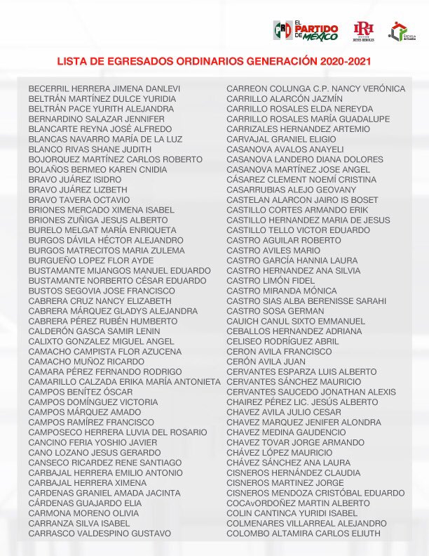 EC_IRH's tweet photo. Compartimos la lista de los egresados ordinarios de la Escuela de Cuadros de la generación 2020-2021. 

¡Muchas felicidades! 

#PolíticosConValor 📚

📝https://t.co/hqUNYRV5Wl https://t.co/U6JqvZBHrW