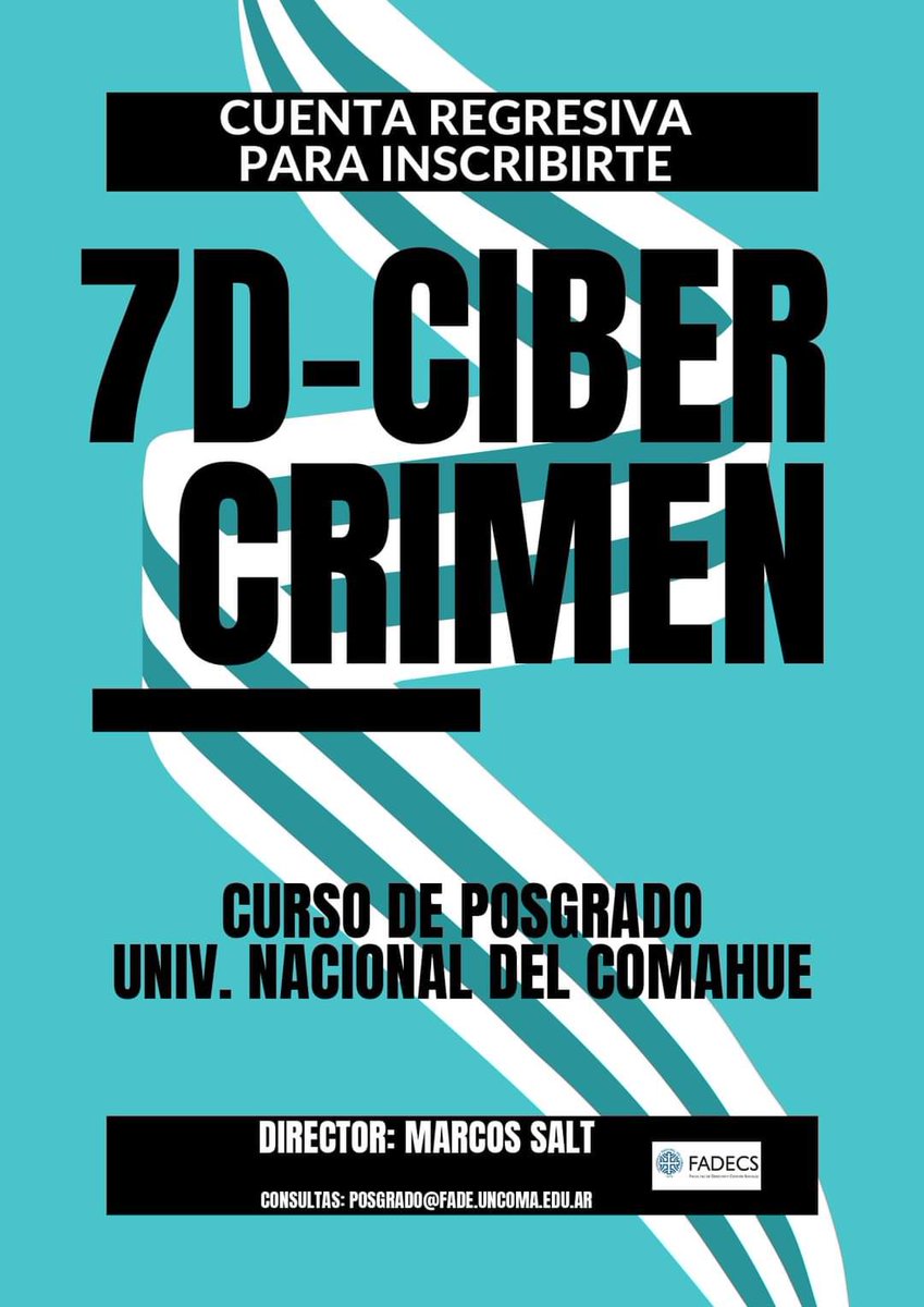 Últimos días para inscribirse al curso de posgrado de Cibercrimen de la Universidad Nacional del Comahue! A no perdérselo! Más info 👇