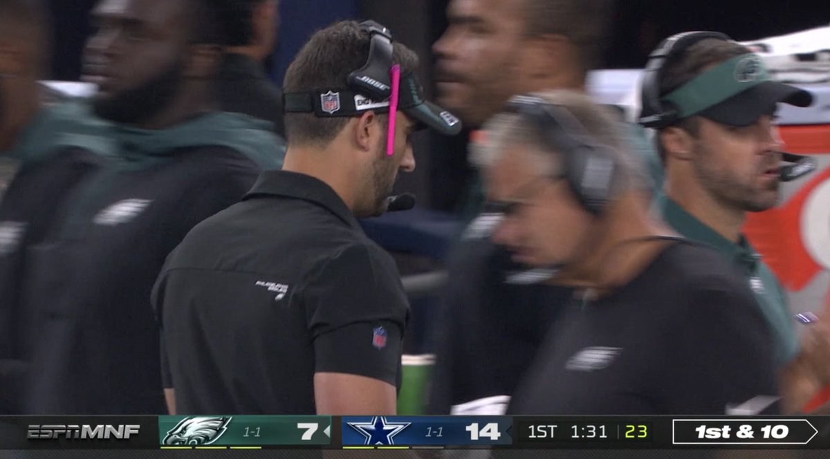 rjochoa's tweet photo. No joke I legitimately believe that Nick Sirianni is trying to make this (as in the highlighter on his visor like that) a thing.

He wants it to take off and be a viral sensation. No other explanation. https://t.co/bc1L0aGyDW